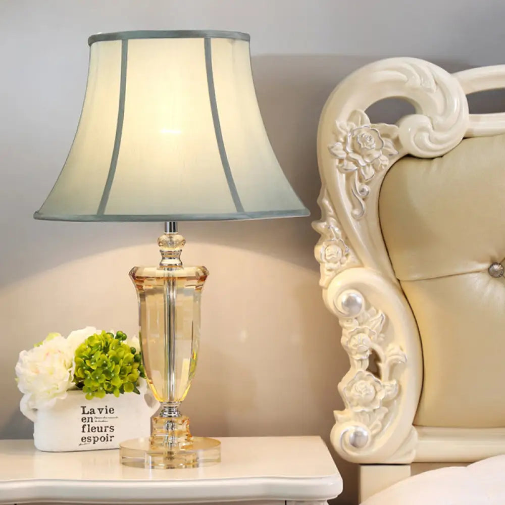 Beige Fabric Table Lamp With Crystal Base - Simple Nightstand Light