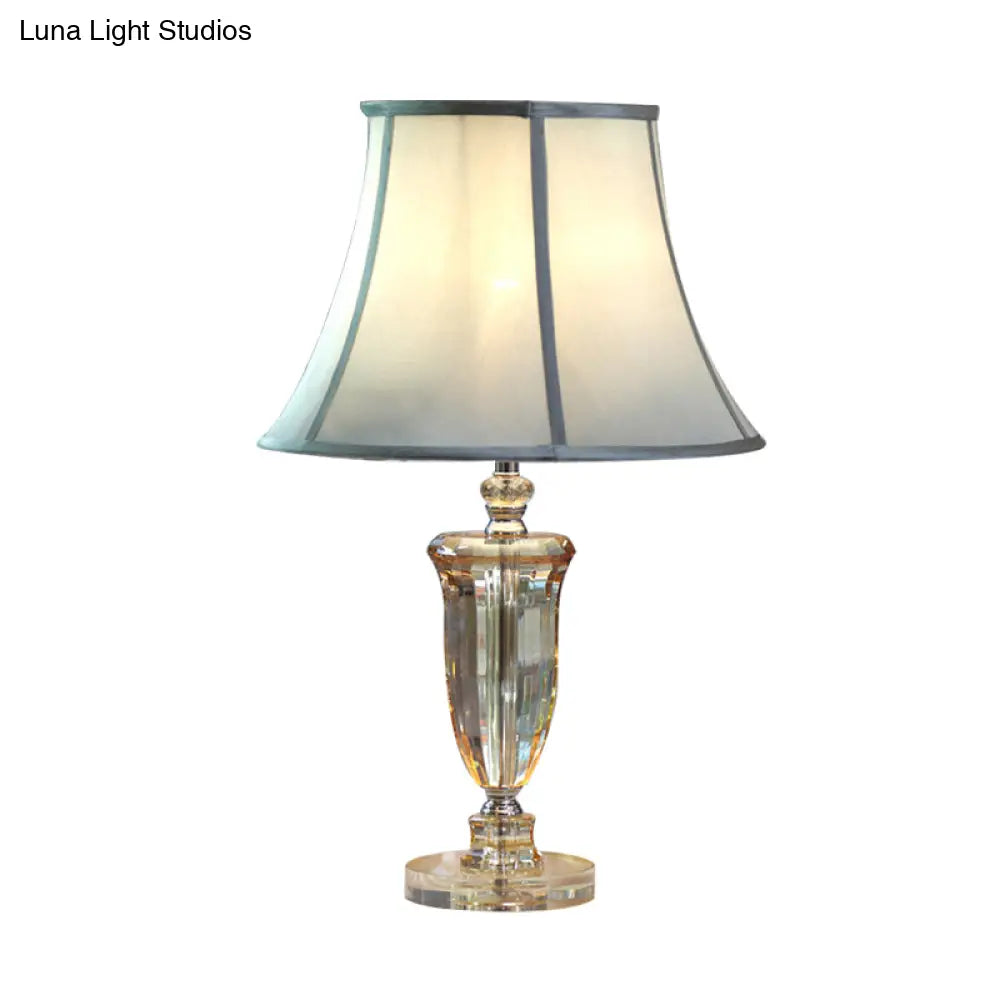 Beige Fabric Table Lamp With Crystal Base - Simple Nightstand Light