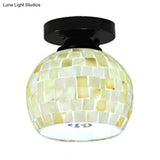 Beige Geometric Tiffany Mosaic Glass Flush Mount Ceiling Light With 1 Bulb - Unique & Stylish Design