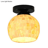 Beige Geometric Tiffany Mosaic Glass Flush Mount Ceiling Light With 1 Bulb - Unique & Stylish Design
