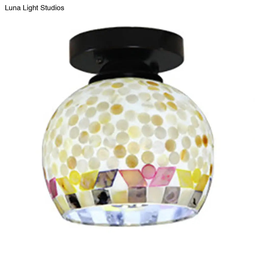 Beige Geometric Tiffany Mosaic Glass Flush Mount Ceiling Light With 1 Bulb - Unique & Stylish Design