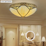 Beige Glass Flush Mount Brass Dome Ceiling Lamp - Perfect For Rural Living Room Lighting