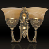 Beige Glass Wall Mounted Retro Light: 2-Head Living Room Sconce Lamp With Curved Arm