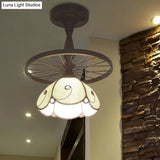 Beige Petal Shaped Ceiling Light With Tiffany Glass For Cafe - Semi Flush 1