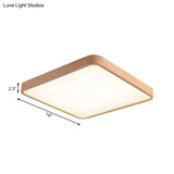 Beige Square Flush Mount Led Ceiling Lighting Fixture - Modern Wood Design In White Or Warm Light