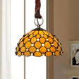 Beige Tiffany Glass Bowl Suspension Lamp: Elegant 1-Bulb Ceiling Light Fixture With Jewel Deco