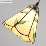Beige Tiffany Stained Glass Suspension Lighting - 3-Bulb Cluster Pendant For Dining Room