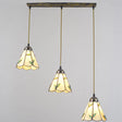 Beige Tiffany Stained Glass Suspension Lighting - 3-Bulb Cluster Pendant For Dining Room / Linear