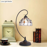 Beige/White And Silver Glass Night Lamp With Victorian Style Curvy Arm - Elegant Black Lattice Bowl