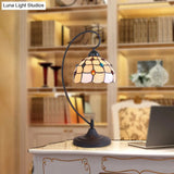 Beige/White And Silver Glass Night Lamp With Victorian Style Curvy Arm - Elegant Black Lattice Bowl