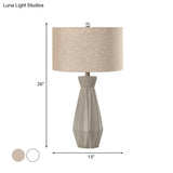 Beige/White Rustic Night Table Lamp With Fabric Drum Shade For Bedside