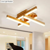 Beige Wooden Rectangular Semi Flush Mount Light Modern Led Ceiling Fixture For Contemporary Living