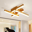 Beige Wooden Rectangular Semi Flush Mount Light Modern Led Ceiling Fixture For Contemporary Living
