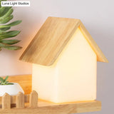 Beige Wooden Sconce Light With Shelf - Small House Wall For Kid Bedroom