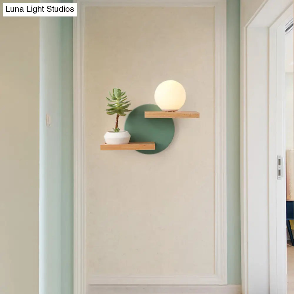 Beige Wooden Sconce Light With Shelf - Small House Wall For Kid Bedroom
