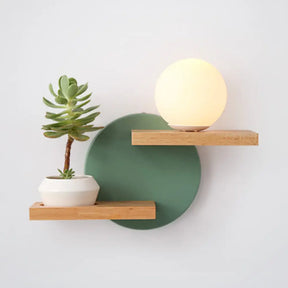 Beige Wooden Sconce Light With Shelf - Small House Wall For Kid Bedroom Green