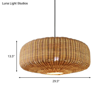 Beige Woven Asian Hanging Light Kit With Rattan Shade