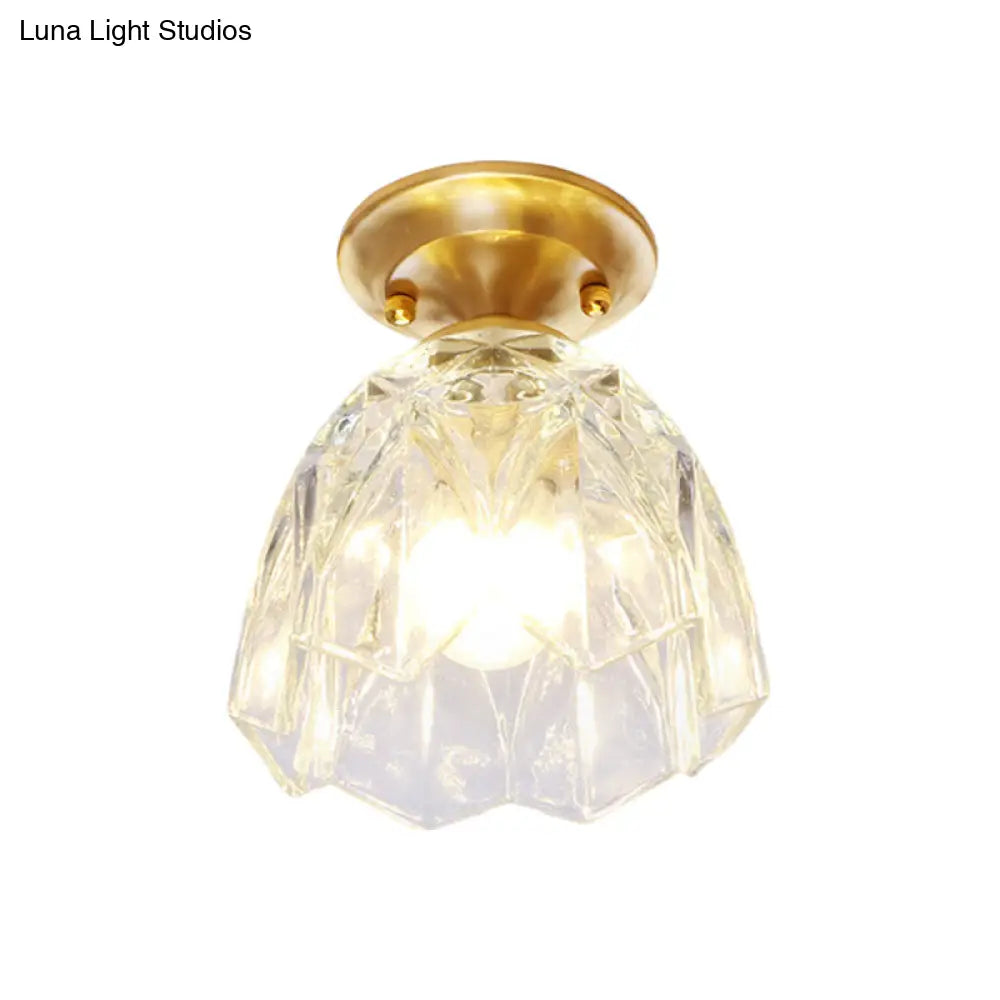 Bell/Bowl Corridor Flush Mount Light - 6.5’/7’ Clear Glass 1 Bulb Brass Finish