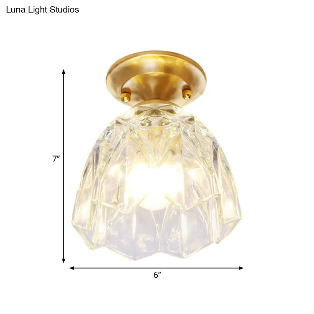 Bell/Bowl Corridor Flush Mount Light - 6.5’/7’ Clear Glass 1 Bulb Brass Finish