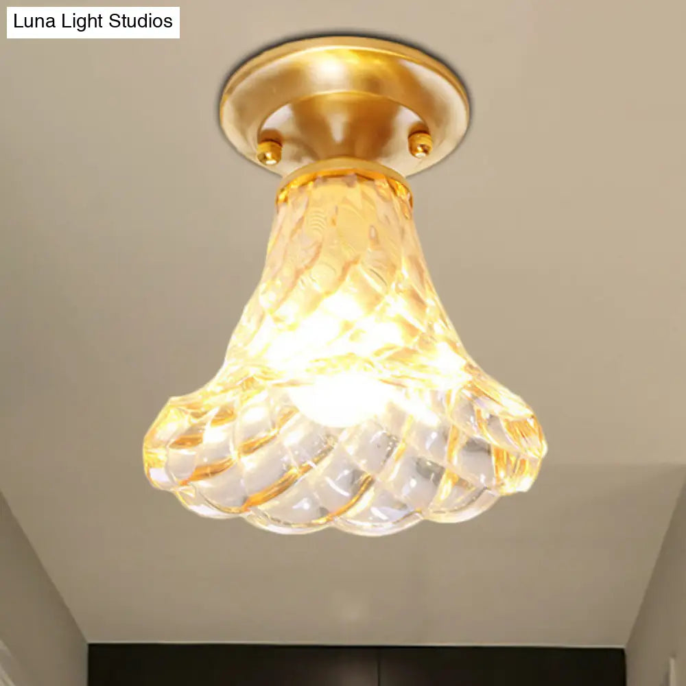 Bell/Bowl Corridor Flush Mount Light - 6.5’/7’ Clear Glass 1 Bulb Brass Finish