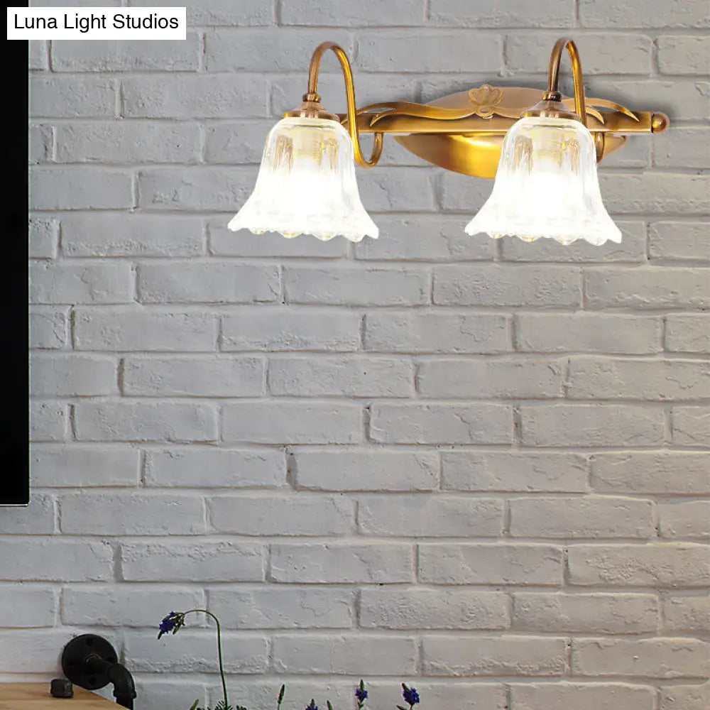 Bell Vintage Style Crystal Sconce Light With Gooseneck Arm Brown 2/3/4-Head Vanity Wall Lamp