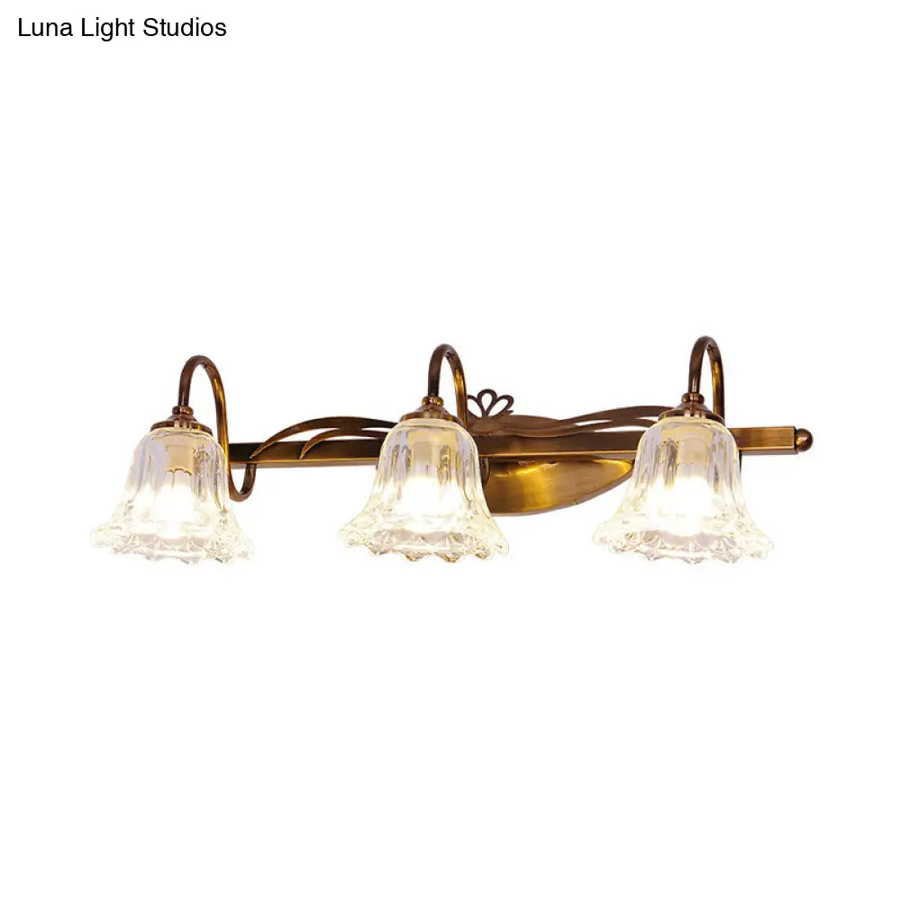 Bell Vintage Style Crystal Sconce Light With Gooseneck Arm Brown 2/3/4-Head Vanity Wall Lamp