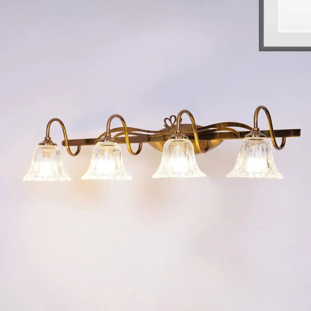 Bell Vintage Style Crystal Sconce Light With Gooseneck Arm Brown 2/3/4-Head Vanity Wall Lamp 4 /