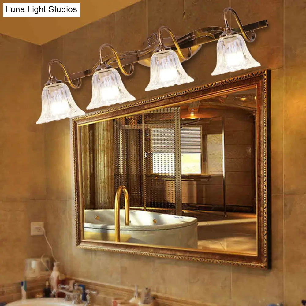Bell Vintage Style Crystal Sconce Light With Gooseneck Arm Brown 2/3/4-Head Vanity Wall Lamp