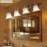 Bell Vintage Style Crystal Sconce Light With Gooseneck Arm Brown 2/3/4-Head Vanity Wall Lamp