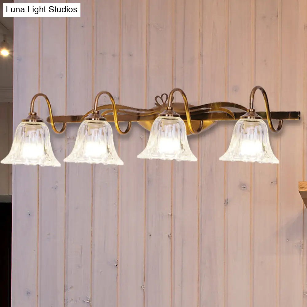 Bell Vintage Style Crystal Sconce Light With Gooseneck Arm Brown 2/3/4-Head Vanity Wall Lamp