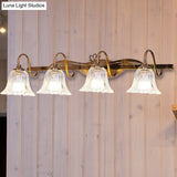 Bell Vintage Style Crystal Sconce Light With Gooseneck Arm Brown 2/3/4-Head Vanity Wall Lamp