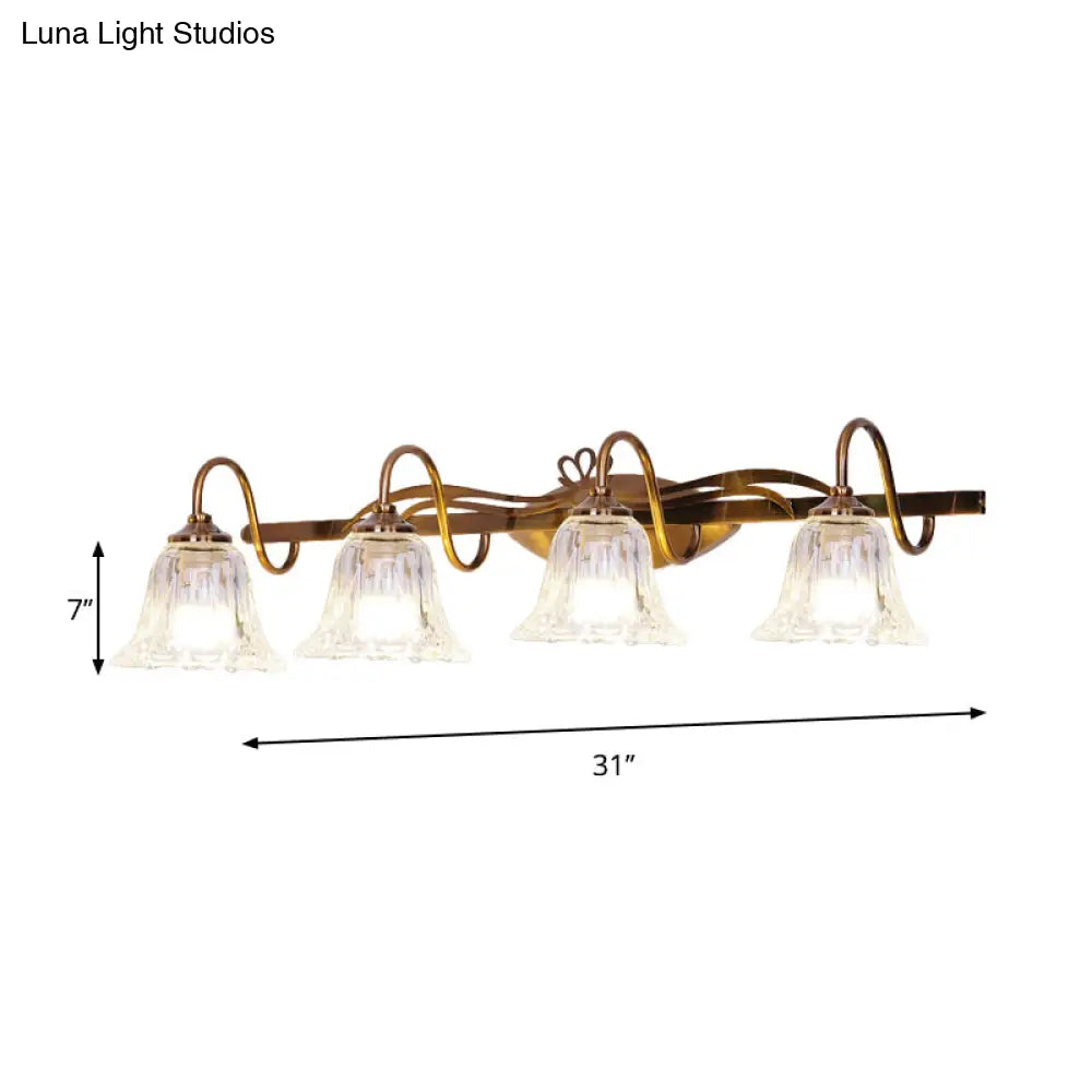 Bell Vintage Style Crystal Sconce Light With Gooseneck Arm Brown 2/3/4-Head Vanity Wall Lamp