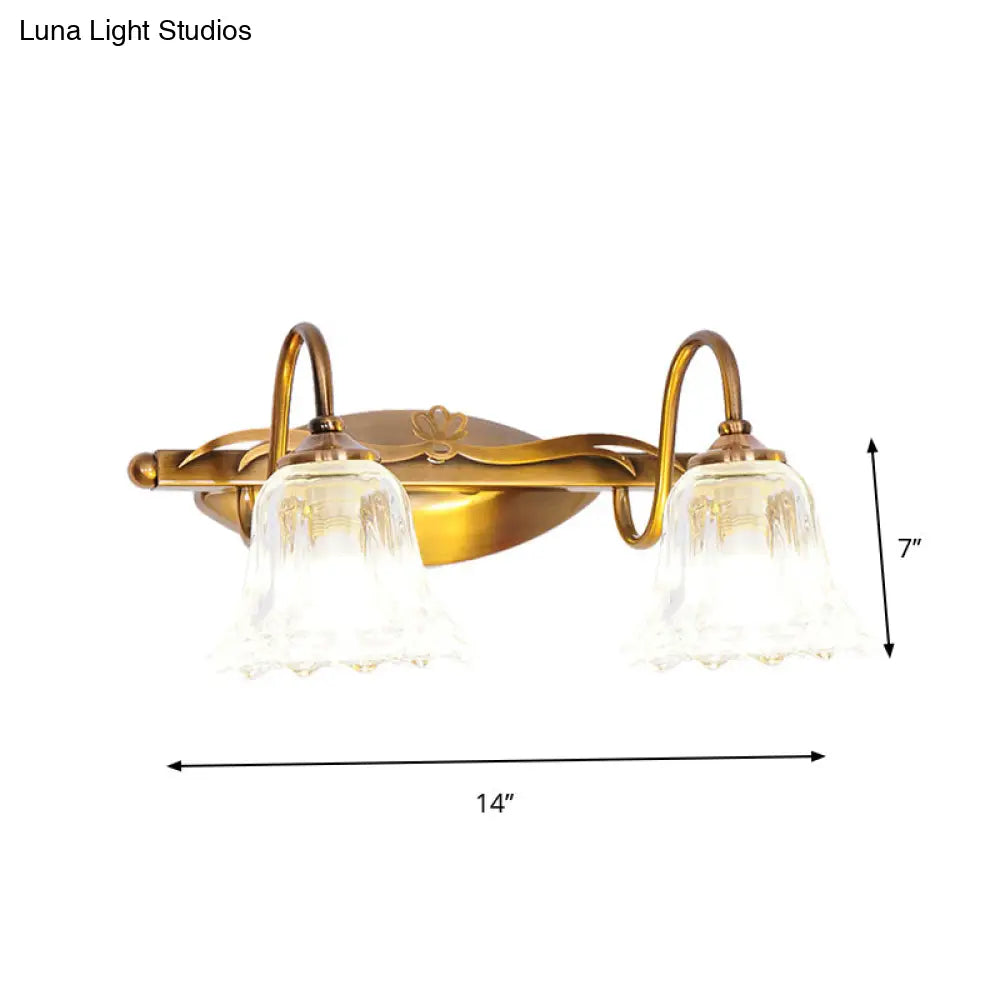 Bell Vintage Style Crystal Sconce Light With Gooseneck Arm Brown 2/3/4-Head Vanity Wall Lamp