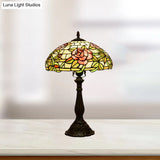 Bella - Tiffany Stained Glass Night Stand Lamp: Rose Pattern Table Lighting