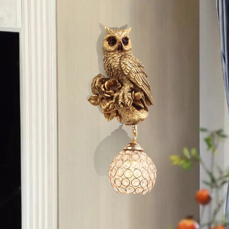 Beveled Clear Crystal Wall Sconce With Squirrel Decor In Gold/Brown Gold