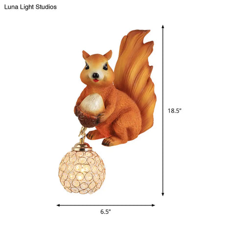 Beveled Clear Crystal Wall Sconce With Squirrel Decor In Gold/Brown