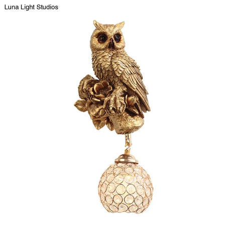 Beveled Clear Crystal Wall Sconce With Squirrel Decor In Gold/Brown