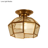 Beveled Colonial Ceiling Flush Mount Light Fixture - 1 Bulb Clear Glass Brass