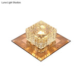 Beveled Crystal Led Flush Mount Ceiling Light Fixture - Simplicity Cubic Design For Corridors