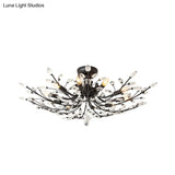 Beveled Crystal Semi-Flush Mount With 10 Minimalist Heads For Living Room In Black