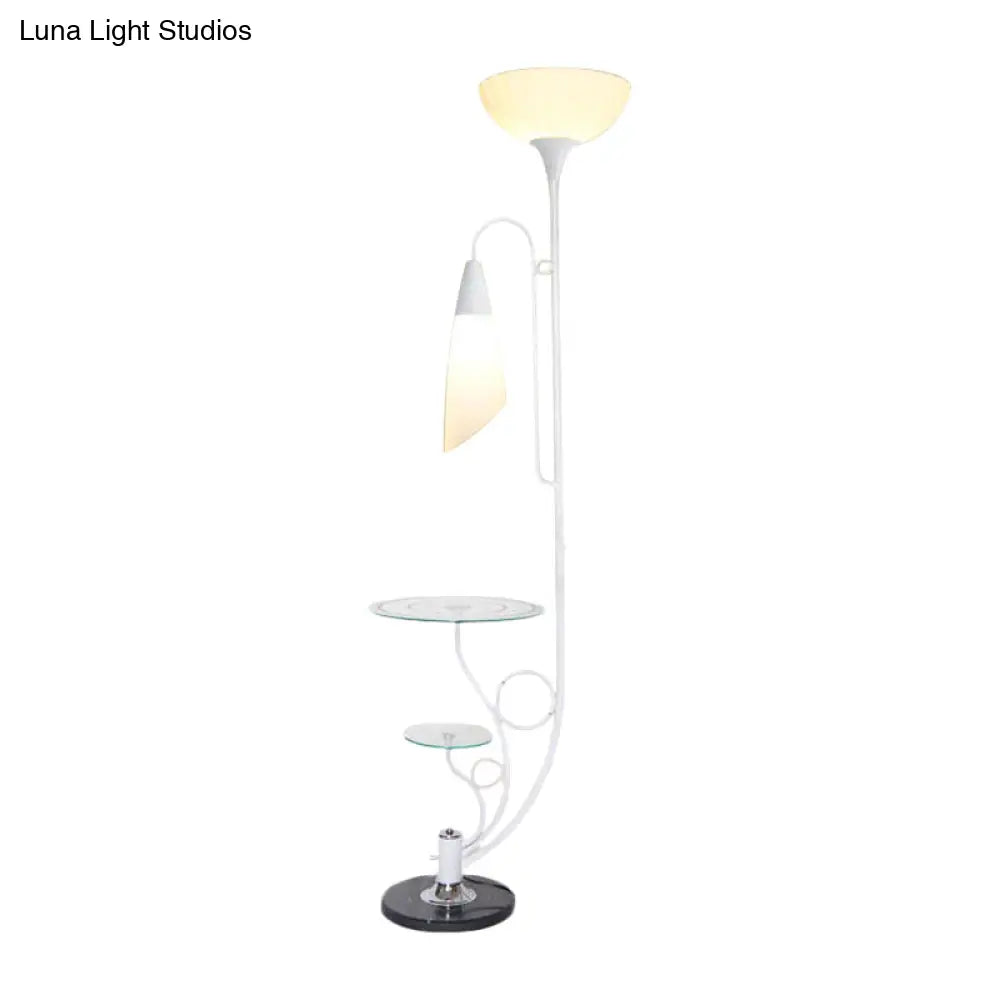 Beveled Crystal Tree Floor Lamp - Floral 2-Head Design Black/White Rural Style
