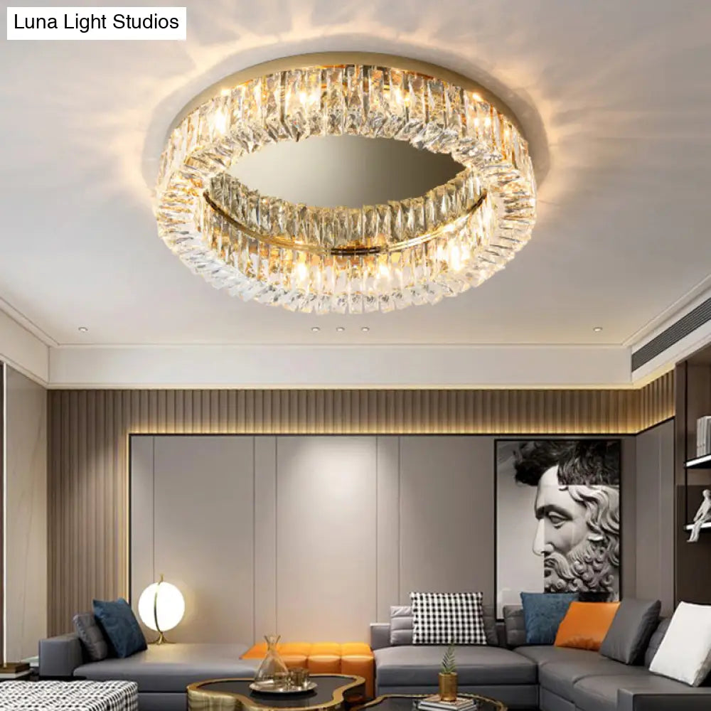 Beveled Cut Crystal Flush Mount Ceiling Light For Bedroom - Simple Style & Elegance