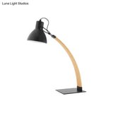Bharani - Simple Black/White Wood Desk Reading Light With Domed Shade