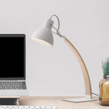 Bharani - Simple Black/White Wood Desk Reading Light With Domed Shade White