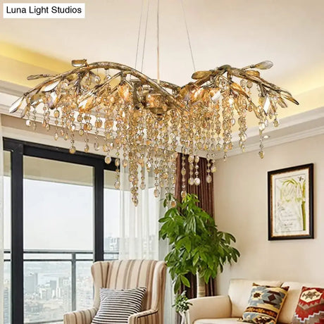 Bianca Vintage Brass Branch Crystal Chandelier for Living Room & Staircase chandelier
