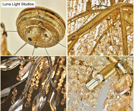 Bianca Vintage Brass Branch Crystal Chandelier for Living Room & Staircase chandelier