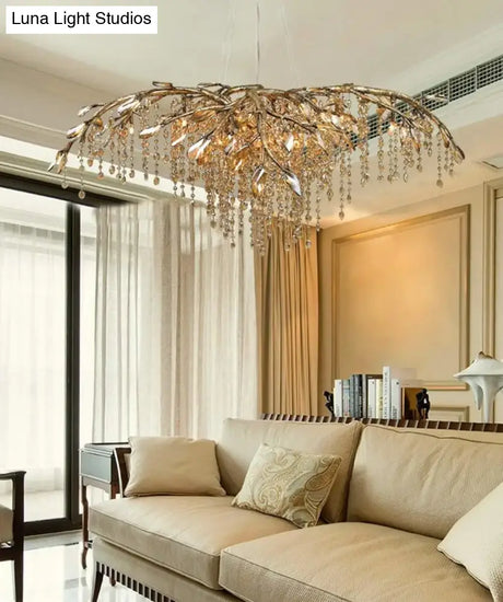 Bianca Vintage Brass Branch Crystal Chandelier for Living Room & Staircase chandelier