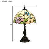 Bird And Flower Desk Light - Stained Glass Baroque Table Lamp In Bronze