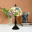 Bird And Flower Desk Light - Stained Glass Baroque Table Lamp In Bronze