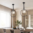 Bird-Enhanced Cylinder Crystal Pendant Light: Farmhouse Dining Room Lamp With Decorative Ring - 1
